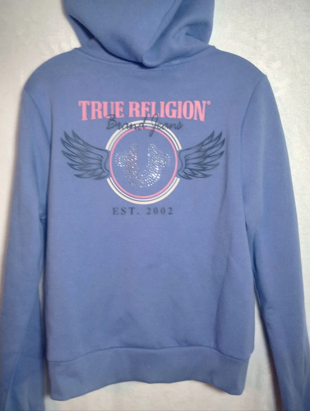 Y2K True Religion Jeweled Logo Crystal Wings Zip Up Varsity Jacket Hoodie Fleece